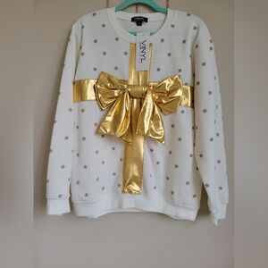 VINYL white sweatshirt with gold bow size large